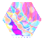 hexagon of swirling holographic colors.